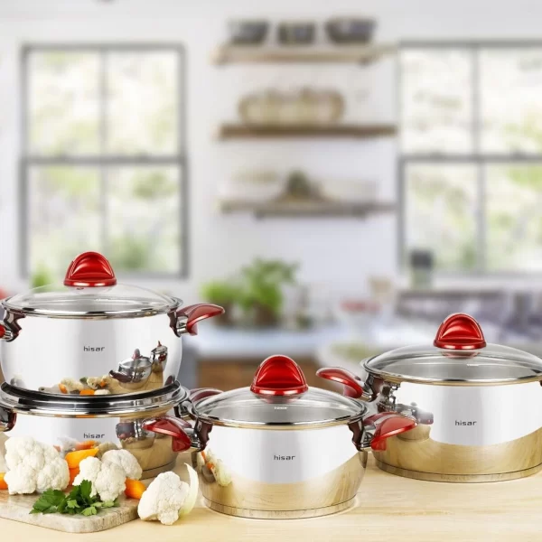 7 PCs Stainless steel Cookware Set Red