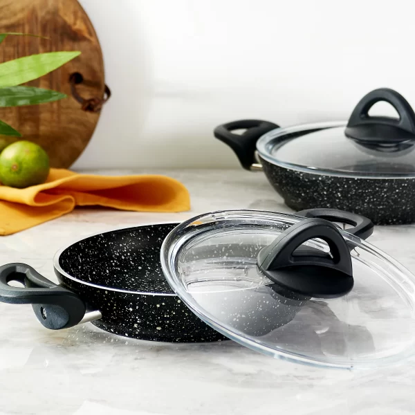 Hisar Assos Granite Stone Coating Frying Pan with Glass Lid